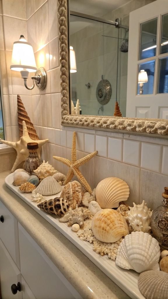 seashell decor accents in a bathroom.