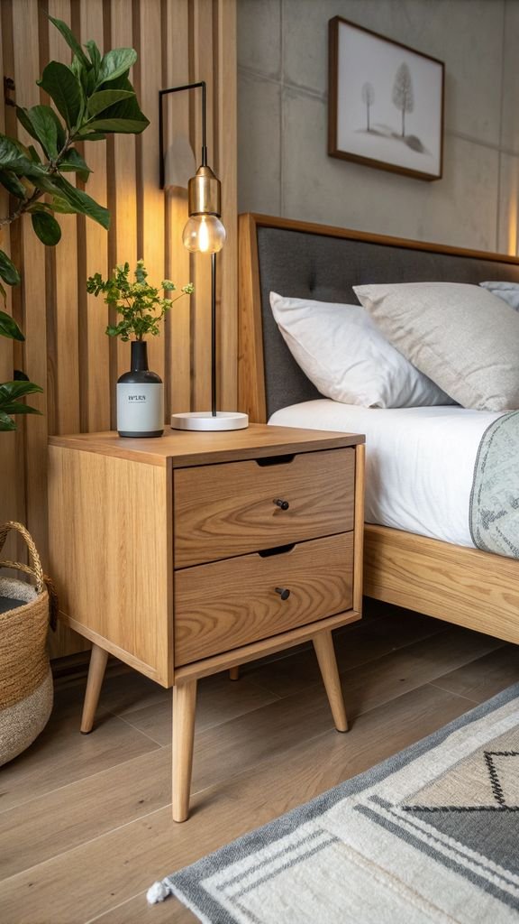 wooden nightstands in a Japandi bedroom