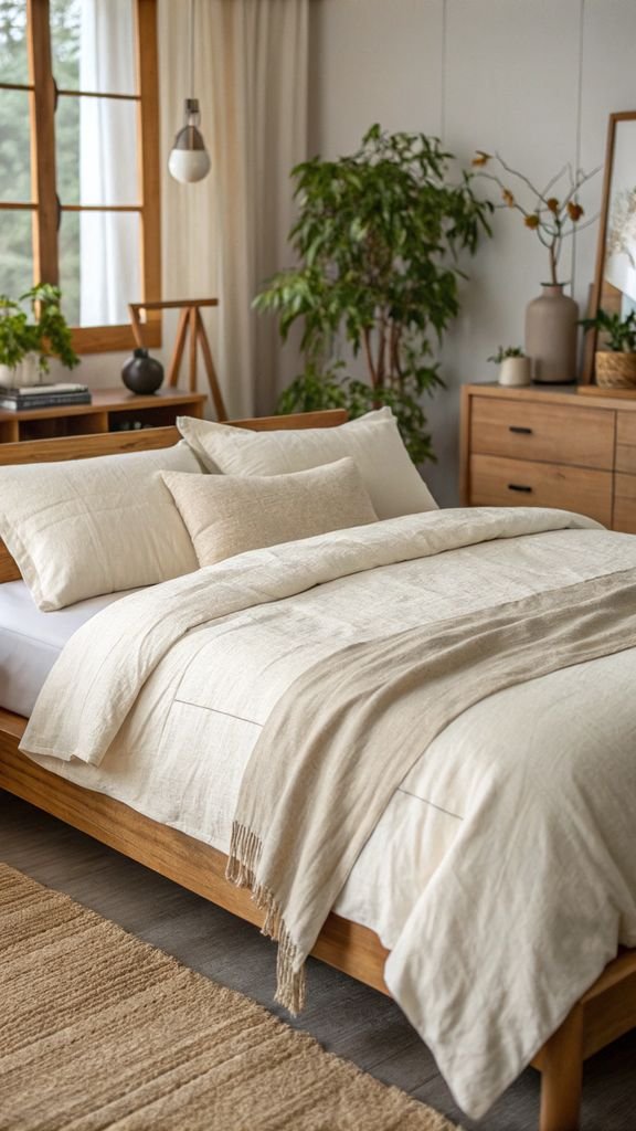 simple bedding in a Japandi bedroom