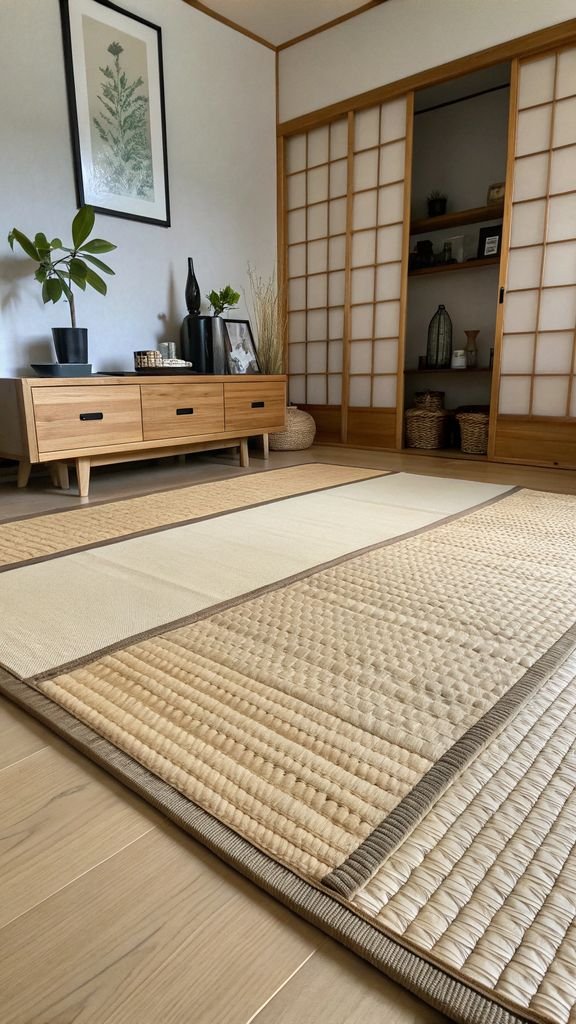a Japanese tatami mat in a Japandi bedroom