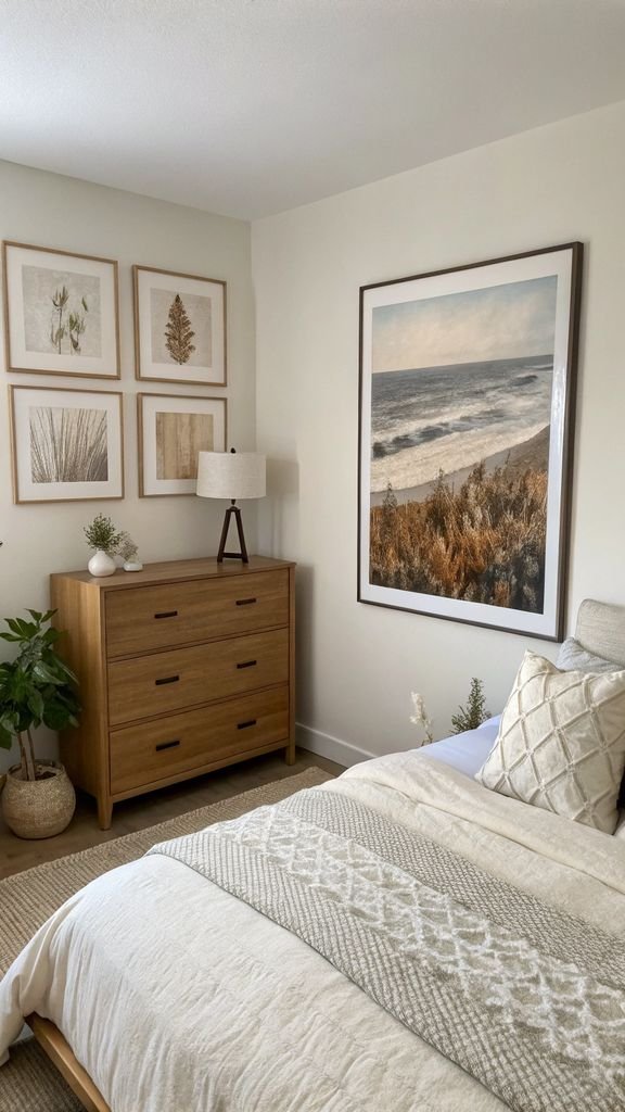 minimalist artwork in a Japandi bedroom